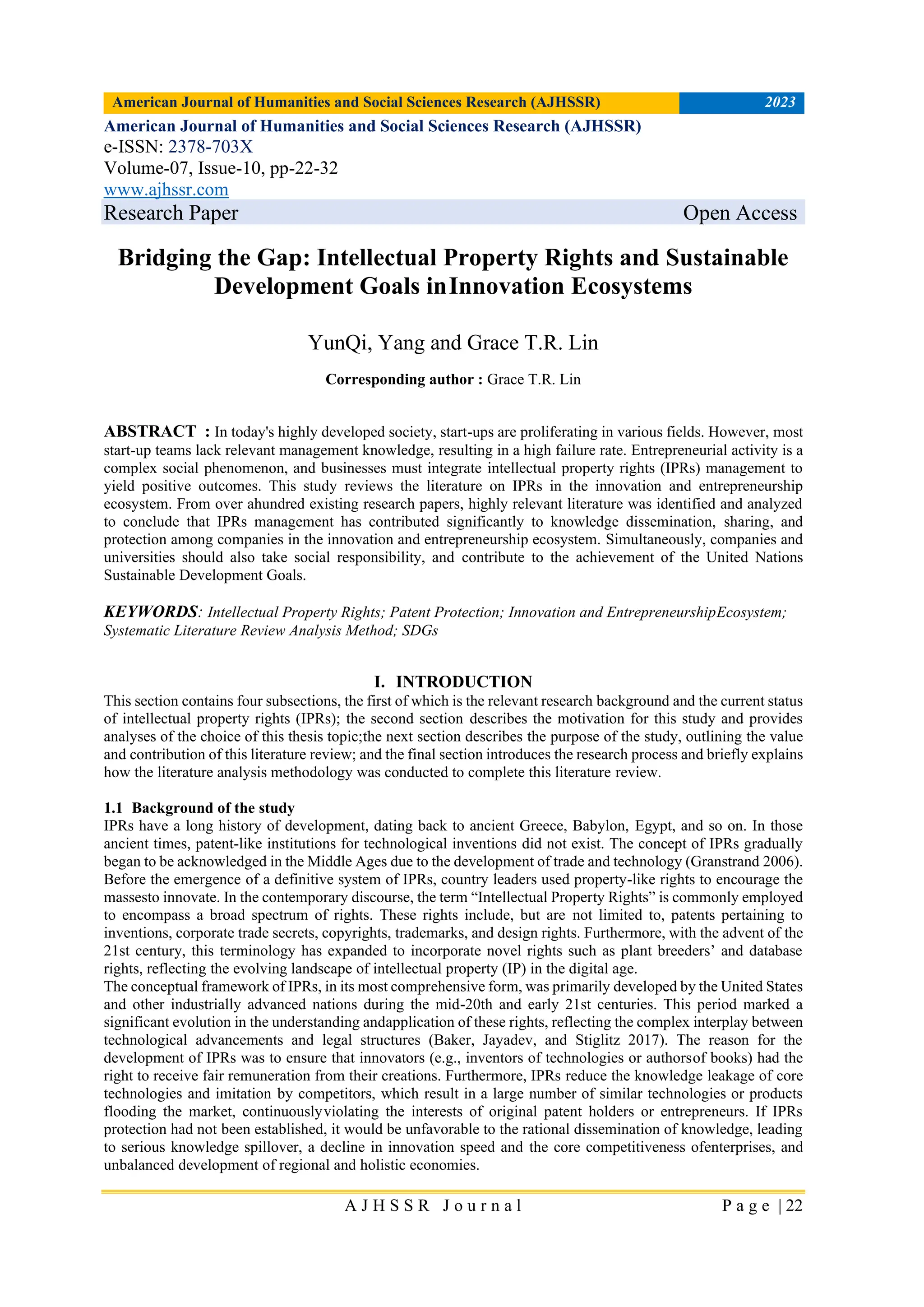 Bridging the Gap: Intellectual Property Rights and Sustainable ...