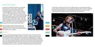 Audio/Tech Program
The Audio Committee installed a new Mackie
HDA Line Array sound system, generously
donated by Loud Technologies and we’re
sounding better than ever! – Class Numbers
– We reconfigured and relaunched our studio
classes – lots of great albums recorded at the
Vera project in 2011 – had a great amazing better
than ever festival season Vera produced stages
at Bumbershoot/CHBP/Bike In/Cairo Expo 86/
URBN on Bdway Showcase/ Folklife – Recorded
lots of amazing shows in 2011 including: R. Stevie
Moore, blah blah – did something with NWFF
loaning PA for whatever event (ask Tristan)
I guess Lighting classes started, Advanced
classes for Silkscreening and the Recording
Studio were a hit. A new sound system donated
from Mackie was installed.
Festivals
2011 was another great festival season for the Vera Project - kicking off with a
consistently packed NW Folklife Festival. In July Vera curated the Vera stage at
Capitol Hill Block Party. The stage in 2011 featured a diverse lineup full of both
local, national, and emerging artists. Hip-hop group THEESatisfaction headlined
one of the days alongside young artists like Sol, Craft Spells and Beat Connection.
Grindcore group Skarp reunited for one of their first shows in years at Block Party,
and national artists like Baths, and Teen Daze closed out other days of the fest.
The festival season came to an end with a brilliant Bumbershoot and the Vera
hosted Free Yr Radio stage. The Free Yr Radio stage not only featured exciting
young artists but also gave Vera volunteers the opportunity to conduct interviews
with them right after their set. Artists like Allen Stone, Lemolo, and The Lonely
Forest played the stage and were interviewed by Vera volunteers. 
 