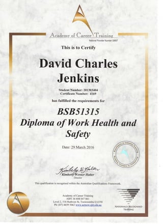 BSB51315 Diploma of Work Health and Safety