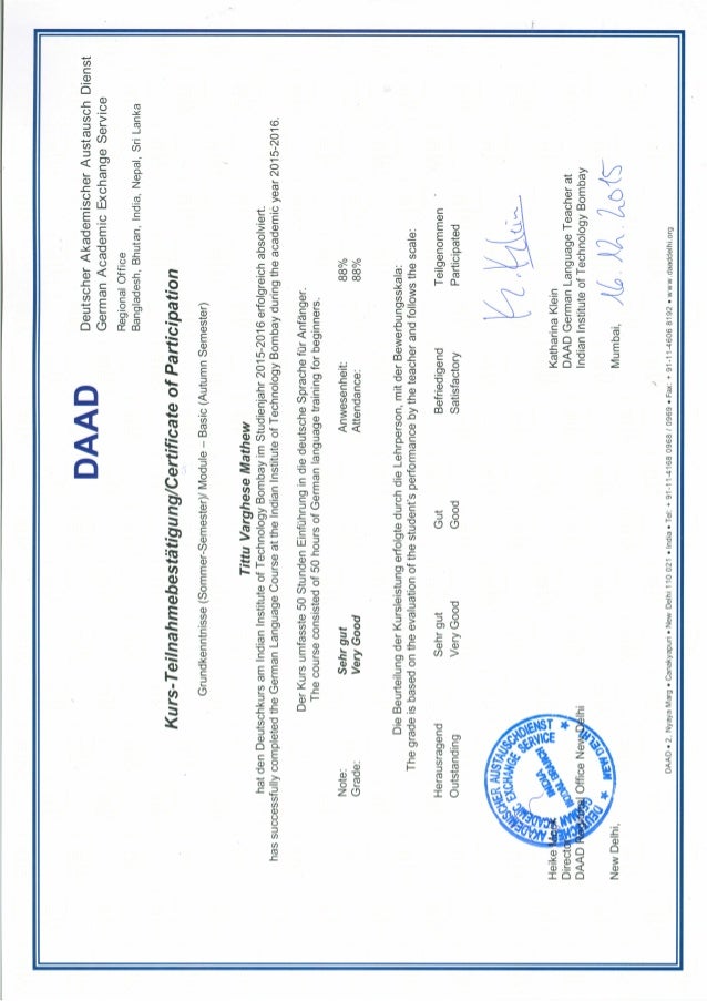 DAAD German A1 1 Certificate PDF