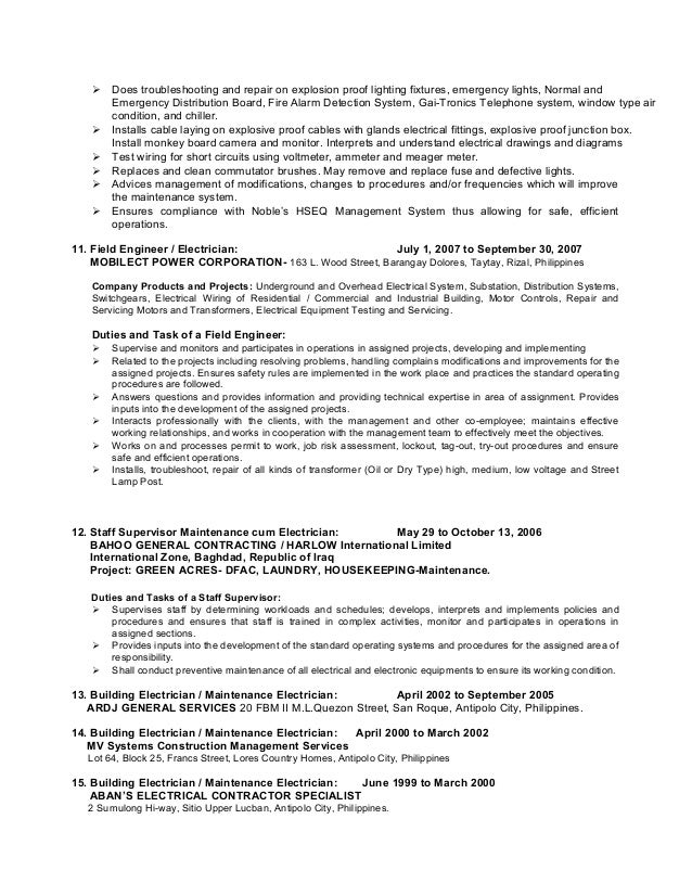 electrician resume format