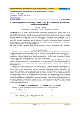 Extensive Quantum Economics: Wave-Cycle, Wave Function, Uncertainty and ...