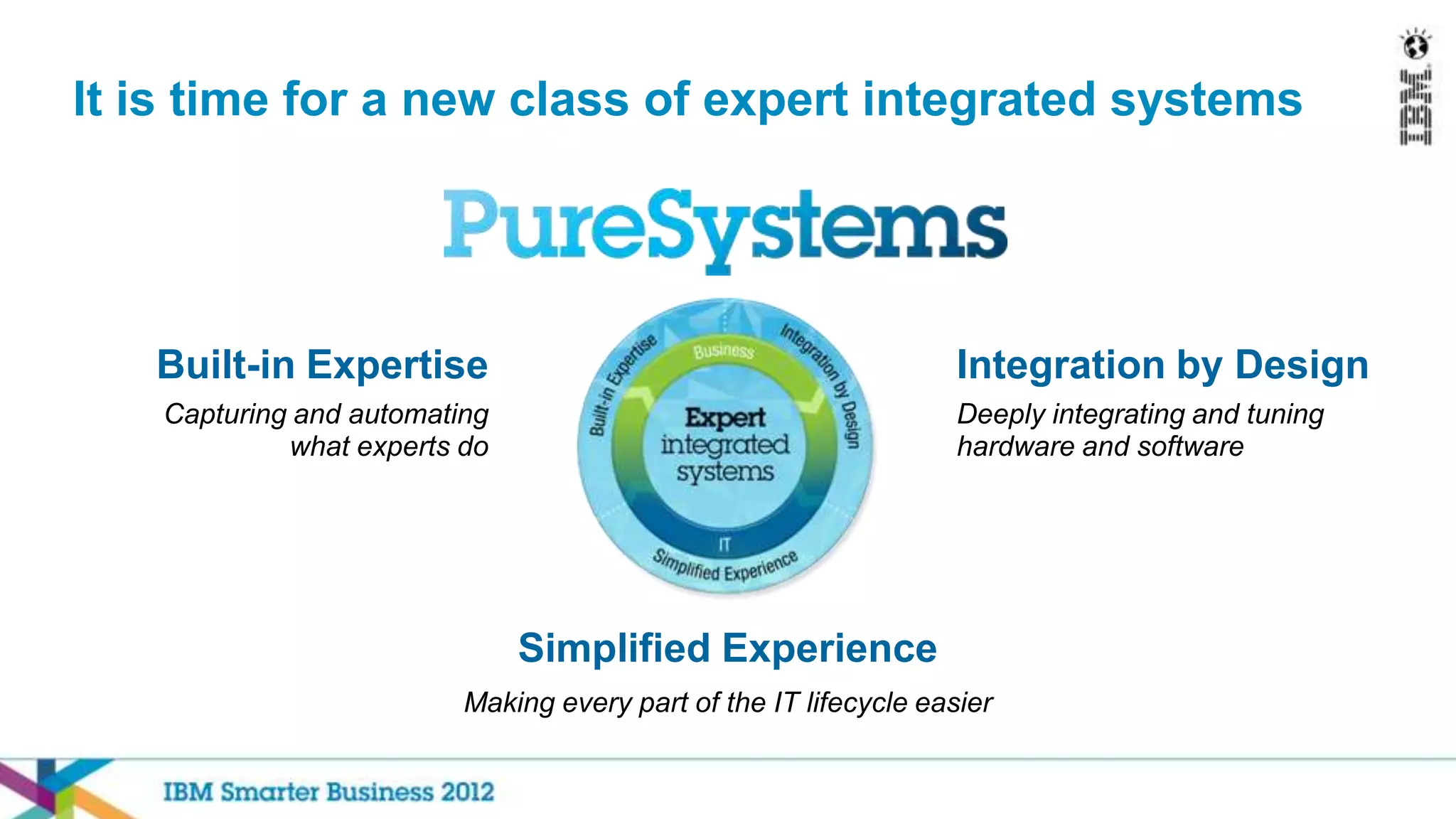It is time for a new class of expert integrated systems




   Built-in Expertise                                              Integration by Design
    Capturing and automating                                       Deeply integrating and tuning
             what experts do                                       hardware and software




                               Simplified Experience
                          Making every part of the IT lifecycle easier
 