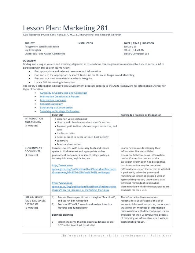 Marketing 281 Jan 2016 Lesson Plan