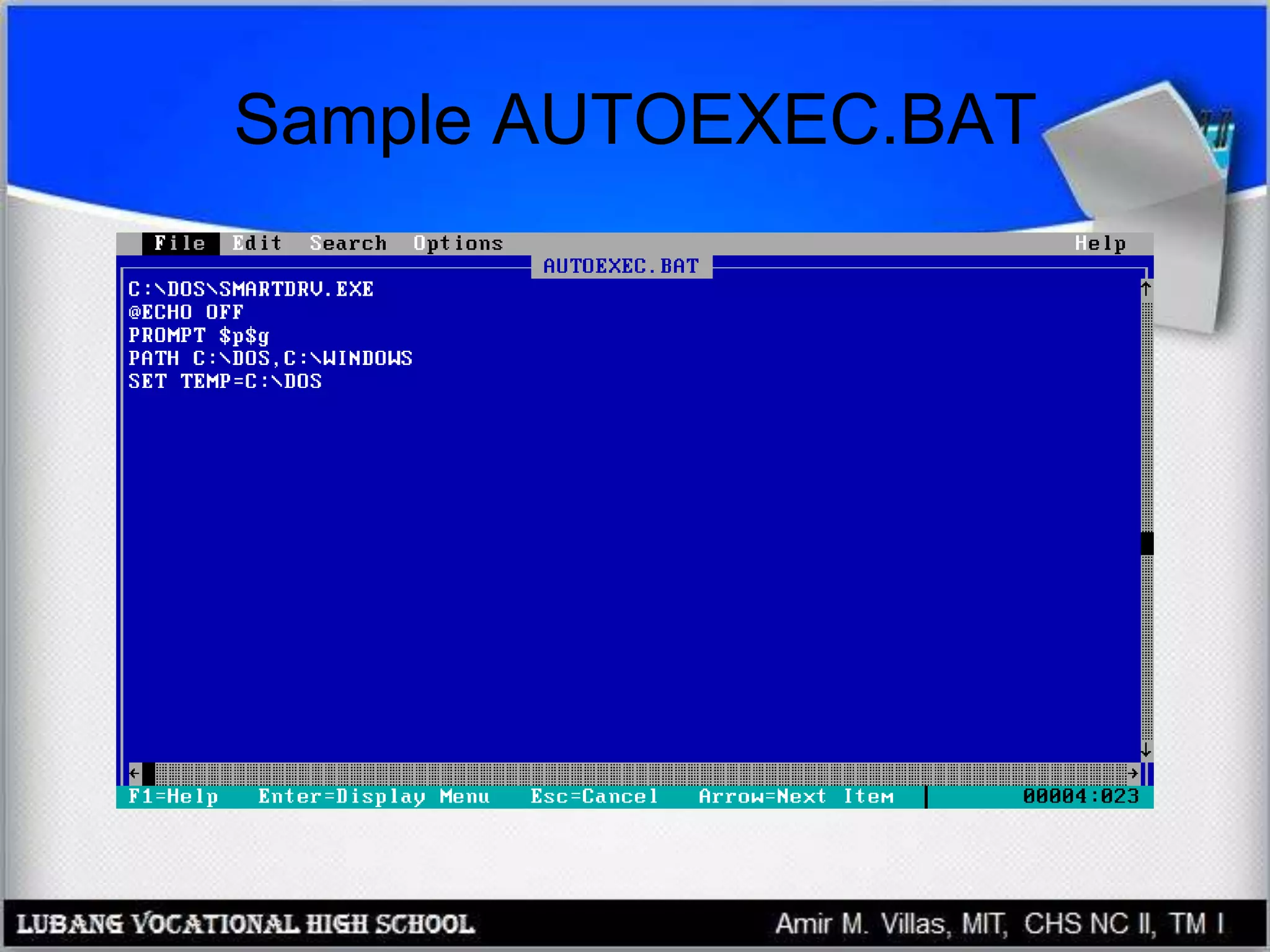 Sample AUTOEXEC.BAT
 