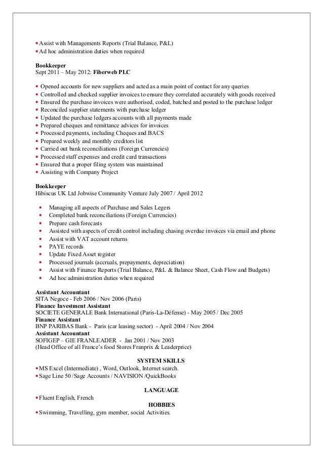 assistant accountant cv cv for accounts assistant