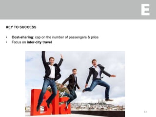 KEY TO SUCCESS
• Cost-sharing: cap on the number of passengers & price
• Focus on inter-city travel
13
 