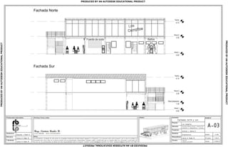 Nivel 1
0.00
Nivel 2
3.30
Techo
6.15
Nivel 1
0.00
Nivel 2
3.30
Nivel descanso
1.35
Techo
6.15
Fachada Norte
Fachada Sur
La informacion contenida en este plano es propiedad intelectual de Radic Biazik Ingenier a y Proyectos y es exclusiva para este proyecto, por lo que se prohibe su
utilizaci n para otros fines sin la previa consulta de los profesionales responsables. Cualquier cambio o modificaci n que se requiera debe ser consultado y autorizado; de
no ser asi, los profesionales se liberan de toda responsabilidad sobre el proyecto. Contacto: carlosradicb@gmail.com/0414 547 0436; radiceduardo@gmail.com/0414 545 5383.
A-03
Fachadas norte y sur.
Avenida Alberto Ravell, urbanizaci n
Fundesfel 2. Independencia - Yaracuy.
Contenido:
Propietario:
Antonio J. Abreu D.
Disciplina:
Arquitectura.
Proyecto:
Los Campitos.
Resposable(s):
Formato:
Escala:
Fecha:
1:100
3 de 6
17/09/13
Permisos, firmas y sellos :
Notas:
.dwg/.pdf
Tabloide (427x210)mm
Carlos H. Radic B.
Arquitectura:
Eduardo J. Radic B.
Estructura:
Carlos H. Radic B.
I. Sanitarias:
Carlos H. Radic B.
Profesionales responsables: Modelo:
PRODUCEDBYANAUTODESKEDUCATIONALPRODUCT
PRODUCEDBYANAUTODESKEDUCATIONALPRODUCT
PRODUCEDBYANAUTODESKEDUCATIONALPRODUCT
PRODUCED BY AN AUTODESK EDUCATIONAL PRODUCT
 