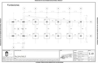 F-3
F-1 F-1
F-2
F-2
F-2
F-2
V-1
V-1
V-5
V-2 V-2 V-2 V-2 V-2 V-3
V-4
V-4
V-4
V-4
V-1
V-1
V-1
V-1
V-5
V-5
Fundaciones
F-3
F-3F-3
F-3
F-3F-3
F-3
3 4 5 6
B
A
21
1'0
La informacion contenida en este plano es propiedad intelectual de Radic Biazik Ingenier a y Proyectos y es exclusiva para este proyecto, por lo que se prohibe su
utilizaci n para otros fines sin la previa consulta de los profesionales responsables. Cualquier cambio o modificaci n que se requiera debe ser consultado y autorizado; de
no ser asi, los profesionales se liberan de toda responsabilidad sobre el proyecto. Contacto: carlosradicb@gmail.com/0414 547 0436; radiceduardo@gmail.com/0414 545 5383.
E-01
Fundaciones.
Avenida Alberto Ravell, urbanizaci n
Fundesfel 2. Independencia - Yaracuy.
Contenido:
Propietario:
Antonio J. Abreu D.
Disciplina:
Estructura.
Proyecto:
Los Campitos.
Resposable(s):
Formato:
Escala:
Fecha:
1:75
1 de 12
17/09/13
Permisos, firmas y sellos :
Notas:
.dwg/.pdf
Tabloide (427x210)mm
Carlos H. Radic B.
Arquitectura:
Eduardo J. Radic B.
Estructura:
Carlos H. Radic B.
I. Sanitarias:
Carlos H. Radic B.
Profesionales responsables: Modelo:
PRODUCEDBYANAUTODESKEDUCATIONALPRODUCT
PRODUCEDBYANAUTODESKEDUCATIONALPRODUCT
PRODUCEDBYANAUTODESKEDUCATIONALPRODUCT
PRODUCED BY AN AUTODESK EDUCATIONAL PRODUCT
 