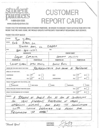 Customer Report Card