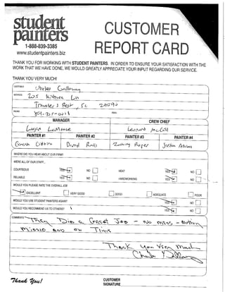 Customer Report Card