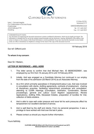 LETTER OF REFERRENCE - Clifford Levin Attorneys | PDF