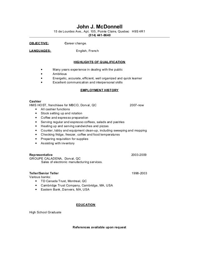cv cashier cashier cv of john j mcdonnell resume template cashier a