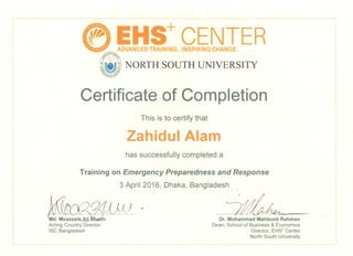 Emergency prepardness and Pesponse Training Certificate