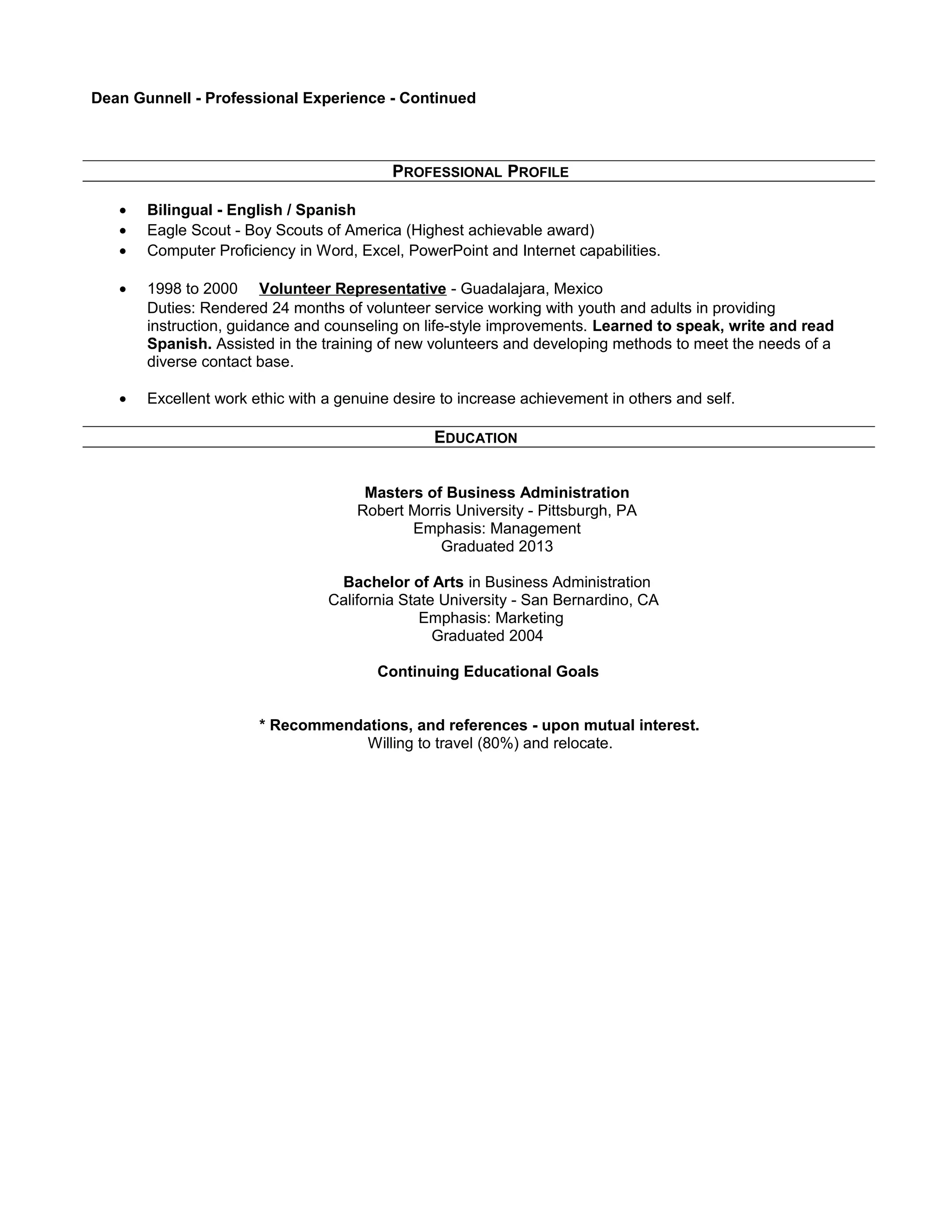Dean Gunnell Resume | DOC