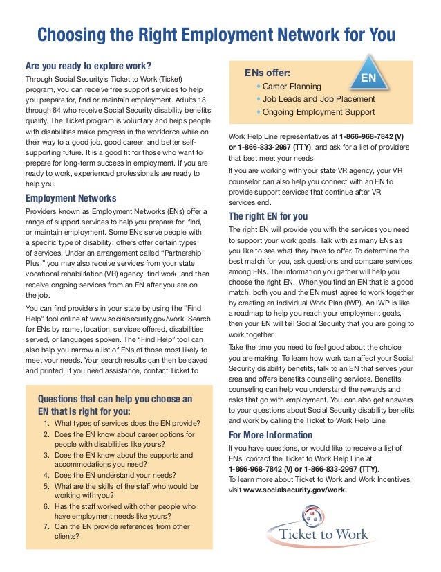 Ticket to Work Employment Network 4102015