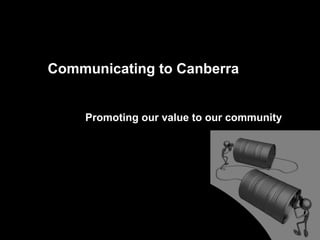 Communicating to Canberra


    Promoting our value to our community
 