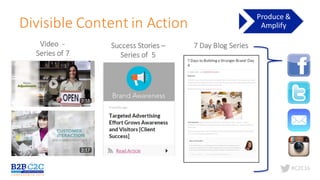 #C2C16
Divisible	Content	in	Action
Video	 -
Series	of	7	
Success	Stories	–
Series	of		5
7	Day	Blog	Series
 