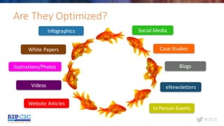 #C2C16@leeodden
Are	They	Optimized?
Social	Media
Case	Studies
Blogs
eNewsletters
In	Person	Events
Website	Articles
Videos
Ilustrations/Photos
White	Papers
Infographics
 