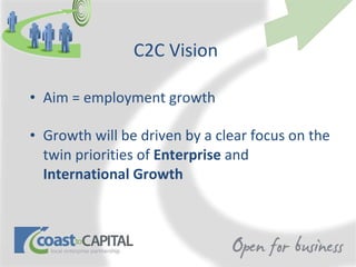 C2C Vision  Aim = employment growth Growth will be driven by a clear focus on the twin priorities of  Enterprise  and  International Growth 