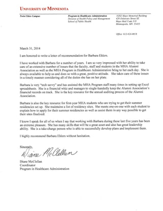 Diane McClellan Letter of Recommendation