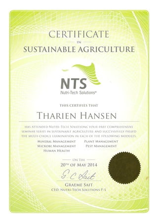 Certificate in Sustainable Agriculture
