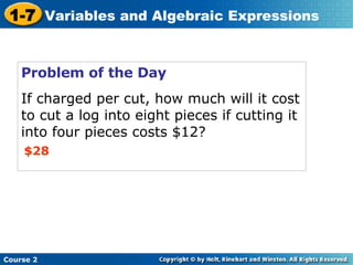 Variable and Algebraic Expressions | PPT