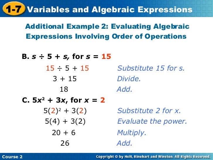 Variable and Algebraic Expressions