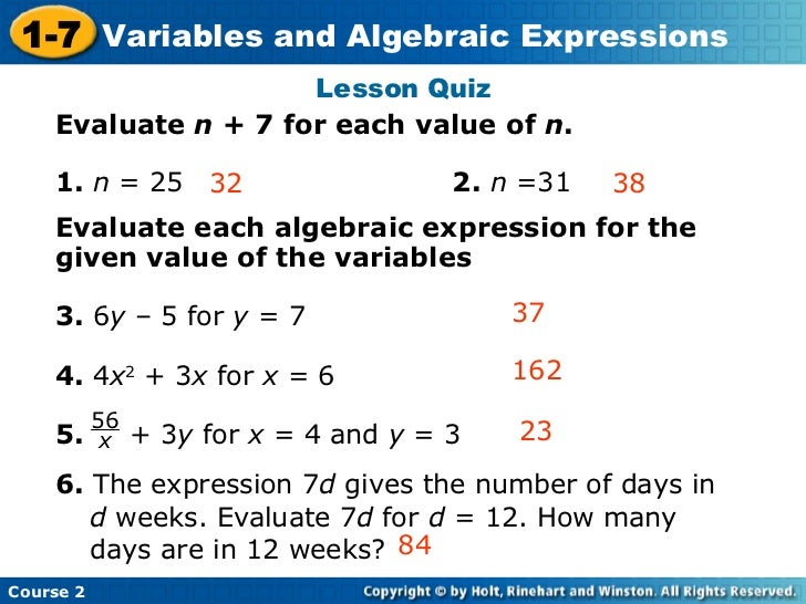 Variable and Algebraic Expressions