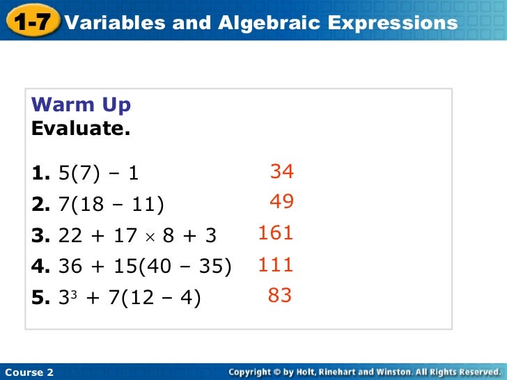 Variable and Algebraic Expressions