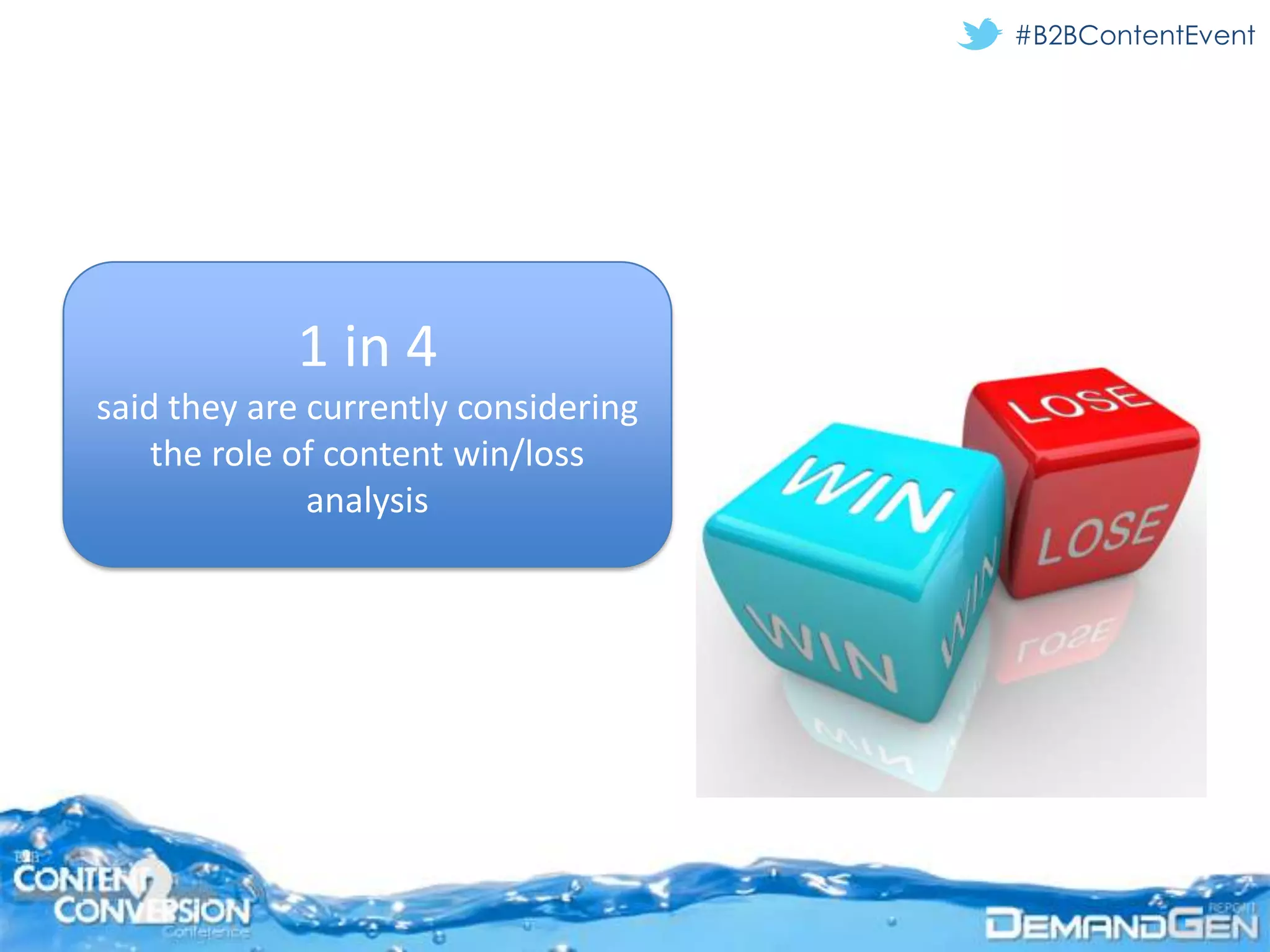#B2BContentEvent




            1 in 4
said they are currently considering
    the role of content win/loss
              analysis
 