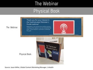 The Webinar:
Physical Book:
The Webinar
Physical Book
Source:	
  Jason	
  Miller,	
  Global	
  Content	
  Marke-ng	
  Manager,	
  LinkedIn	
  	
  
 