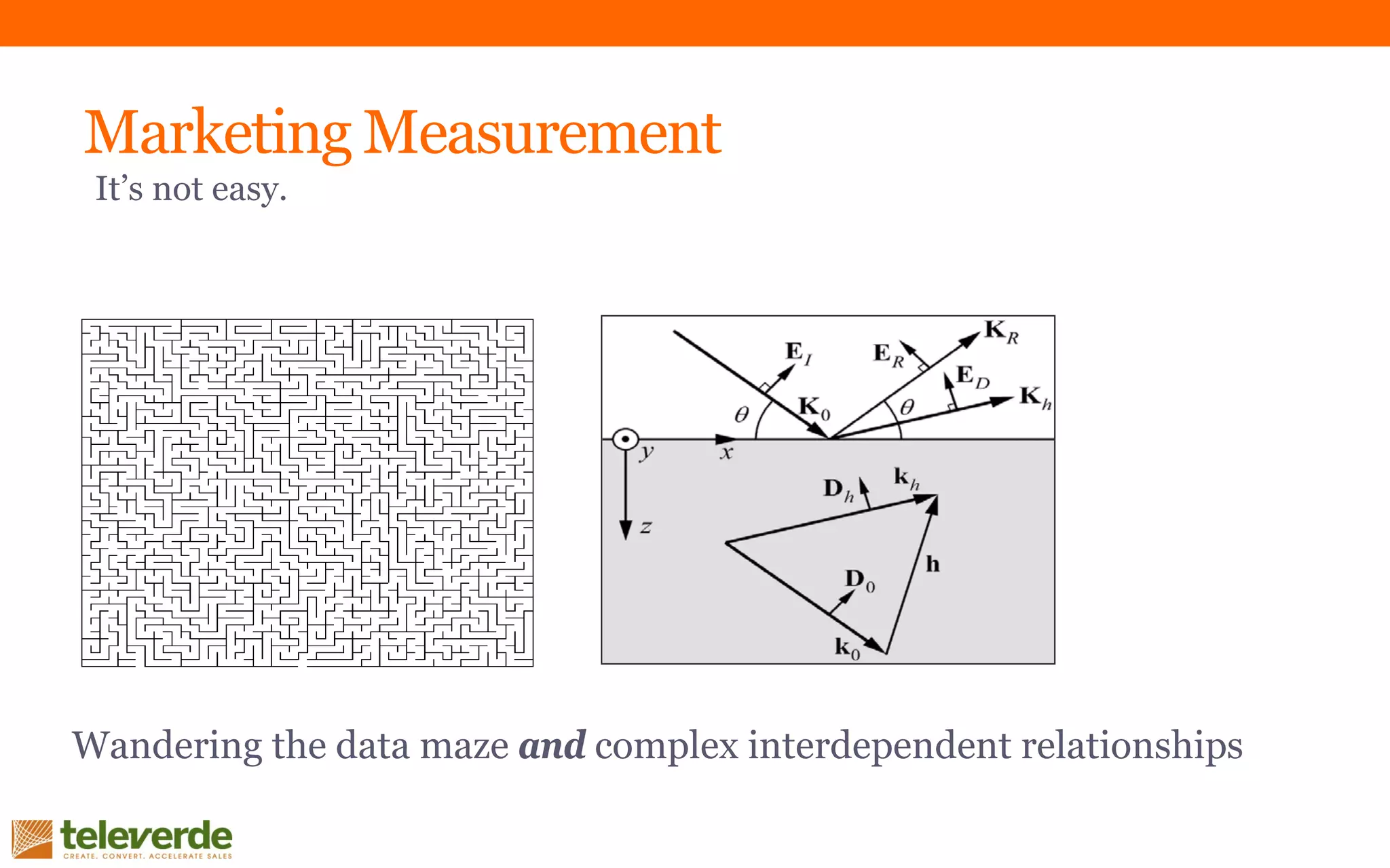 Marketing Measurement
It’s not easy.
Wandering the data maze and complex interdependent relationships
 