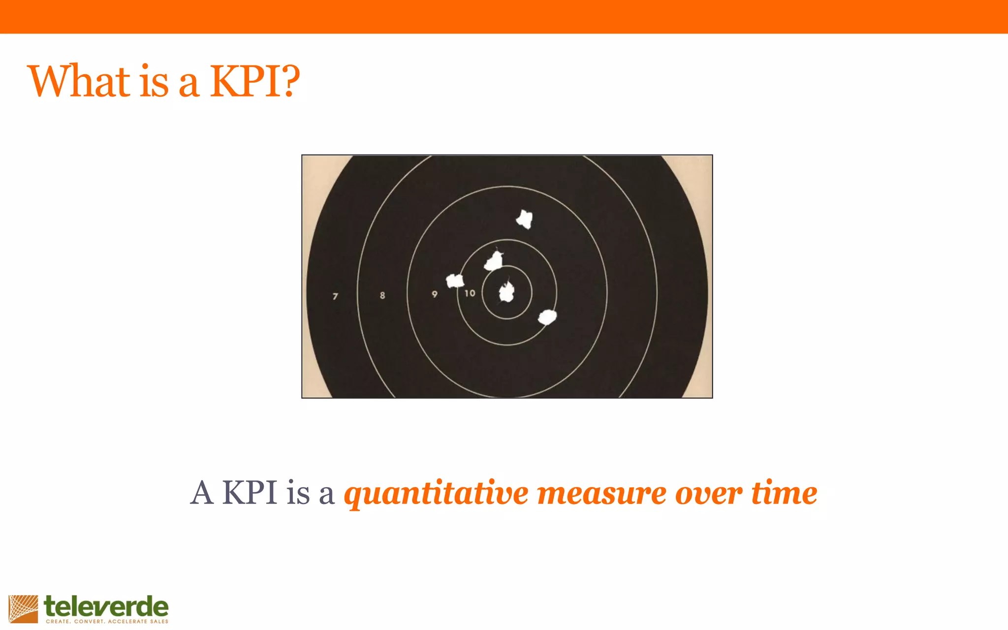 What is a KPI?
A KPI is a quantitative measure over time
 