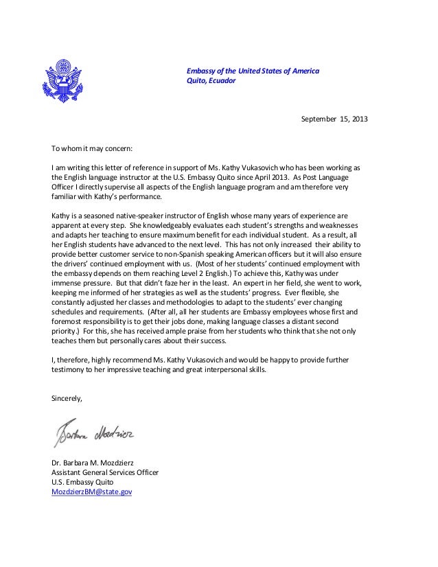 U.S. Embassy- Letter of referral