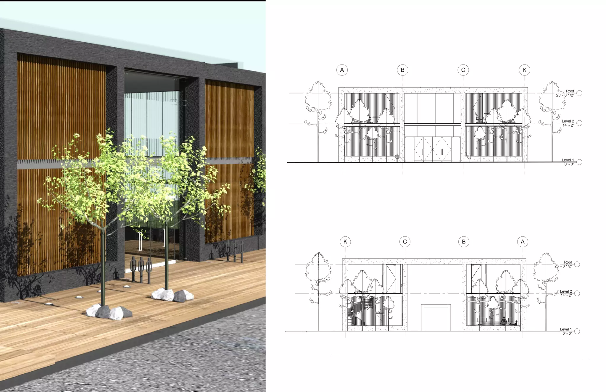 32
Level 1
0' - 0"
Level 2
14' - 2"
Roof
25' - 0 1/2"
B C KA
Level 1
0' - 0"
Level 2
14' - 2"
Roof
25' - 0 1/2"
BCK A
 
