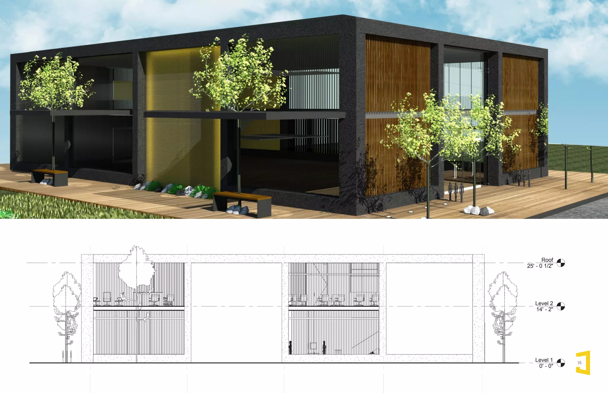 35
Level 1
0' - 0"
Level 2
14' - 2"
Roof
25' - 0 1/2"
 