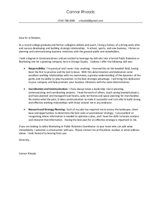 public relations coordinator cover letter