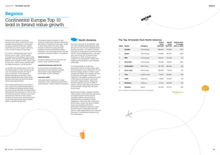 Driven by the region’s economic
recovery, the value of the Top 10 most
valuable brands based in Continental
Europe increased 19 percent overall,
more than any other region, following
a rise of only 5 percent a year ago.
All of the Continental Europe Top 10
brands rose in value. Those brands
included two of the fastest risers in the
BrandZ™ Top 100 Most Valuable Global
Brands 2014, Sweden’s IKEA, which grew
61 percent in brand value, and Movistar,
the Spanish telecom, up 56 percent.
In contrast, the overall value of the Top
10 brands based in North America rose
only 5.9 percent and the UK Top 10
only 5.4 percent. That’s because,
despite resurging economies, some
brands faltered and their brand value
declines held back the level of overall
brand value appreciation.
The reverse phenomenon occurred in
Asia, where the outstanding growth of
two Chinese technology brands offset
the brand value declines of several banks
impacted by the slowdown in China’s rate
of economic growth. Tencent, the social
network and Internet portal, almost
doubled in brand value, while the brand
value of the portal and search engine
Baidu increased 46 percent.
The overall value of brands in Latin
America continued to decline following a
decrease of 13 percent a year ago. Unlike
in Asia, there were not many rising
brands to offset the steep declines
experienced by two Brazilian leaders,
Petrobras, the oil and gas brand, and the
personal care brand Natura. In summary:
North America
America continues to be home for the
world’s most valuable brands.
Continental Europe and the UK
Local economic resurgence and
demand from fast growing markets
drove brand value appreciation,
particularly on the Continent.
Asia and Latam
Individual brands improved in value,
primarily in Asia, offsetting other brand
value declines. Latam lacked this balance.
North America
The Top 10 brands in the BrandZ™ Top
100 Most Valuable Global Brands 2014
are also the Top 10 most valuable North
American brands. The match confirms
that the US continues to be home for the
world’s most valuable brands. Last year
only nine of the Top 10 brands were
American. In 2014, Amazon rose to
number 10 in the BrandZ™ Global 100,
replacing China Mobile, which slipped
a few slots.
It’s even possible to locate the
geographic center of high brand value
more precisely as not simply the US, but
the technology centers of West Coast.
Google and Apple, the number one and
two brands, are based in Northern
California. The Seattle suburbs are home
to Microsoft and Amazon, the fourth
and tenth ranked brands. These four
brands together account for $461.2
billion in brand value, about 16 percent
of the BrandZ™ Global Top 100 total
brand value.
Beyond technology, changes in brand
value reveal a more nuanced view about
US-based brands and how brand
strength enabled some brands to
withstand the vicissitudes of their
categories. Coke rose only 3 percent in
brand value, mostly because of health
issues surrounding soft drinks.
McDonald’s declined 5 percent in part
because menu complication slowed
service. ATT appreciated only 3 percent
because of competitive pressures and
price disruption.
Regions
Continental Europe Top 10
lead in brand value growth
Rank Brand Category
Brand
value
2014 $M
Brand
value
2013 $M
Brand value
% change
2014 vs 2013
1 Google Technology 158,843 113,669 40%
2 Apple Technology 147,880 185,071 -20%
3 IBM Technology 107,541 112,536 -4%
4 Microsoft Technology 90,185 69,814 29%
5 McDonald's Fast Food 85,706 90,256 -5%
6 Coca-Cola Soft Drinks 80,683 78,415 3%
7 Visa Credit Cards 79,197 56,060 41%
8 ATT Telecoms 77,883 75,507 3%
9 Marlboro Tobacco 67,341 69,383 -3%
10 Amazon Retail 64,255 45,727 41%
Source: Valuations include data from BrandZ™ and Bloomberg
The Top 10 brands from North America
41
Regions
40  BrandZ™ Top 100 Most Valuable Global Brands 2014
Section 02  |  The Global Top 100
 