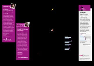 Insight
Customer
engagement needs
to be relevant and
ongoing
You need to engage customers
in the channels they’re in and
with messages that are relevant
to them. And you need to follow
customers through the entire
lifecycle. Too many carriers
suspend communication at
the point of sale until renewal,
except for things such as claims
information and bill payment
reminders. Relationships beyond
the point of sale require an
investment. But if successful, the
rewards abound: additional sales,
improved retention, advocacy
and referrals. In addition, your
customers will be able to tolerate
higher rate renewal increases,
thus decreasing renewal
shopping. It’s truly about knowing
and serving each customer in a
one-to-one manner, throughout
his or her lifecycle.
Karen Imbrogno
Vice President
Insurance PC and Life Strategies
KBM Group
karen.imbrogno@kbmg.com
Spotlight
Better customer
engagement helps
improve sales
Insurers are attempting to
improve customer relationships,
as 46 percent of consumers say
the relationship with their insurer
is non-existent, adversarial or
minimal. Positive customer
engagement improves KPIs
(Key Performance Indicators)
including: initial purchase,
tolerance of rate increases,
customer retention and additional
sales. Customers who have
a strong relationship with
their insurer are 56 percent
more likely to buy additional
products than are customers
with no relationship.
Impact of customer relationship
on additional sales
AXA announced a partnership with
Facebook to develop social and mobile
marketing initiatives. In the UK, where
direct online sales dominate auto
insurance, the largest auto insurance
aggregators are relatively young brands
that were created by major traditional
brands aiming to reach new audiences
and avoid channel conflict with their
agent networks.
More disruption expected
More market disruption is on the horizon.
Google introduced an insurance price
comparison site in the UK. The brand
offers a potentially powerful proposition
because of the vast amount of data
Google collects and analyzes, including
photos of homes, which can be relevant
for insurance assessments.
And Google is not the only technology
company entering the category. The
Chinese insurance company Ping An
partnered with ecommerce giant Alibaba
and with Tencent, the social network, to
launch an online insurance company
called Zhong An. In an effort to grow
customer share of life, and sell direct,
retailers including Costco and Walmart
offer insurance products.
In another potentially disruptive move,
more companies provided discounts to
customers who agreed to participate in
their telematics programs, where a
device installed in a car records driving
habits. By identifying safe and unsafe
drivers, telematics potentially can
revolutionize the car insurance pricing
model by aligning premiums more closely
with driving habits.
Mobile, social media and
sponsorships
Direct mail, the traditional insurer
marketing tool, doesn’t resonate
with customers looking for more
personalized communication. Many
advertisers have produced clever
multichannel advertising. The irreverence
of Geico’s gecko lizard spokesperson
cuts against the expected solemnity of
car insurance messaging.
Property and casualty brands have
developed apps to quote insurance
prices, pay bills and use GPS to locate
accident locations and obtain roadside
help. A Traveler’s smartphone app helps
users document car accident reports and
begin filing a claim.
Allianz is a major sponsor of Formula One
racing, which ties into its safe driving
initiatives. The brand is attempting to
reach its over 83 million customers in
ways that are relevant to their lives. It has
a weather app that warns people when
bad weather could damage property.
Zurich sponsors an app that locates the
fitness courses that the brand sponsors
and provides exercise advice.
Fast growing markets
The leading global players, like AXA,
Allianz and Zurich, continued expanding
in fast-growing markets. AXA acquired
companies in China and Columbia. AIA
enjoyed strong financial results based on
the increasing life insurance needs in its
17 Asia-Pacific markets. It introduced new
brand positioning as “The Real Life
Company.”
The global brands are expanding their
presence in China, an enormous market
where the insurance category is
dominated by SOEs (State Owned
Enterprises), such as China Life, CPIC
(China Pacific Insurance Company) and
Ping An, which is diversifying into a full
service financial services company.
China’s slower rate of economic growth
impacted both premium and investment
income. The major insurers increased
their online presence and targeted the
wealth management needs of the
expanding middle class. Regulatory
changes are opening the market to
increased competition.
Action Points for Brand Building
1. Make the case
Establish the need for insurance,
particularly among Millennials who
may not think about insurance before
a triggering life event, such as marriage,
which is happening later.
2. Be nimble
In a category known for being traditional,
balance the need to be solid and reliable
with the imperative to keep up with
the changing consumer and the agility
of competitors.
3. Harness data
Use proprietary and outside data to
predict who will need what kind of
insurance product and when they’ll need
it. This approach helps identify profitable
customers.
4. Market one-to-one
Apply one-to-one marketing across all
stages of the customer lifecycle, from
awareness through engagement,
conversion, retention and even
remarketing to those you can’t convert.
Insights: BrandZ™ BigData
Insight
Brands seek to
engage, increasingly
with mobile
There’s a once-a-year cycle of
negativity. The consumer gets an
annual letter that says give me
more money because your rate
has gone up. Brands are trying
to find as many relevant ways
as possible to engage with the
customers and provide a useful
dialogue with them, and also
provide transparent, useful help
or interesting content. Mobile is
an opportunity to demonstrate
usefulness. Mobile apps can
tell you when a storm is about
to hit so you need to put your
convertible safely away, or
connectivity systems built into
the car can call for help in the
case of an accident. Simplification
of the process is another benefit
of mobile from getting faster
quotes to faster claim processes
– that even include uploading a
photo of the damage and getting
instant approval to repair.
Jeremy Nathan
Global Brand Director
Team Allianz WPP
JNathan@wpp.com
In a low engagement
category China’s brands
seem different
Insurance as a category is famously
recessive. Consumers in many cases
decide on price (with the aid of
aggregators) or leave it to a third party
or simply renew without consideration.
Brand therefore tends to play a smaller
part in driving value. China’s leading
brands, however, are far more engaging.
Chinese insurance brands are meaningful
(meet expectations), different (unique in
a positive way) and salient (come to mind
spontaneously).
Meaningful
Different
Salient
Corporate Reputation
147 China
163 China
146 China
120 China
102 Rest of World
106 Rest of World
101 Rest of World
101 Rest of World
Source: BrandZ™ database
All brands average = 100
Source: KBM Group national survey.
Likelihood to purchase additional insurance
products compared with attitude about
relationship with insurer.
Mean likelyhood
1.9 Adversairal
4.6 no
5.0 Minimal
6.6 Developing
7.2 Strong
Likelihood to purchase
additional products from your
insurer. 56% difference
104  BrandZ™ Top 100 Most Valuable Global Brands 2014 105
Financial | InsuranceSection 03  |  The Categories
 