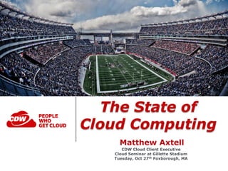 CDW Cloud Client Executive
Cloud Seminar at Gillette Stadium
Tuesday, Oct 27th Foxborough, MA
Matthew Axtell
 