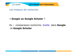 Les requêtes dans les moteurs de recherche : les opérateurs
D4.1 RECHERCHER L’INFORMATION
Le terme
define:
pour obtenir la
définition d’un
mot
28
 