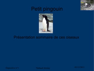 Petit pingouin

Présentation sommaire de ces oiseaux

Diapositive n°1

Thébault Jérémy

03/12/2013

 