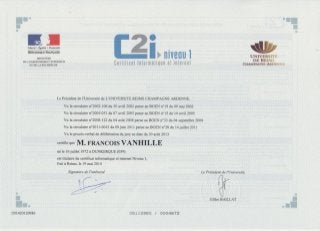 Certificat Informatique et Internet niv 1 - François Vanhille - 2013