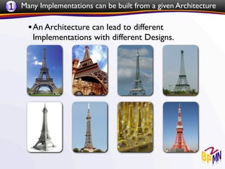 1 Many Implementations can be built from a given Architecture

     • An Architecture can lead to different
       Implementations with different Designs.
 