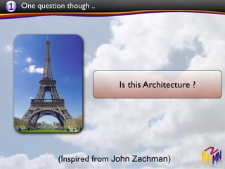 1 One question though ..




                            Is this Architecture ?




             (Inspired from John Zachman)
 
