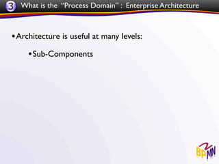 3 What is the “Process Domain” : Enterprise Architecture


 • Architecture is useful at many levels:
      • Sub-Components
 