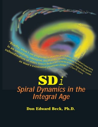 SDi
Spiral Dynamics in the
     Integral Age
   Don Edward Beck, Ph.D.
 
