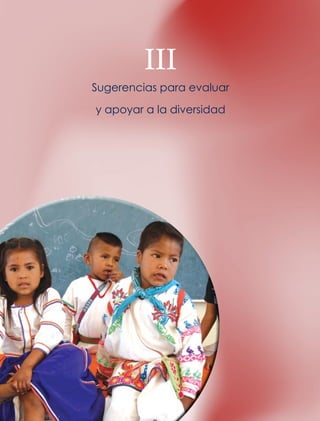 Sugerencias para evaluar
y apoyar a la diversidad

44

2. La evaluación durante el ciclo escolar

III

 