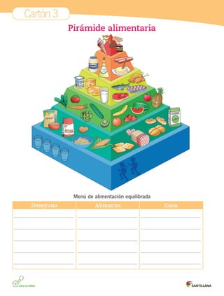 Cartón 3
Pirámide alimentaria

Menú de alimentación equilibrada
Desayuno

Cartones 3°.indd 5

Almuerzo

Cena

01-10-12 18:00

 